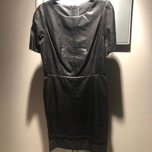Fitted Leatherette Black Dress w/ Pockets!